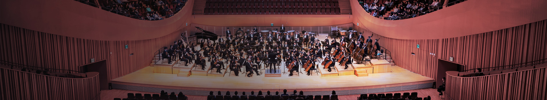 무대위 공연중인 오케스트라 단원들 모습
